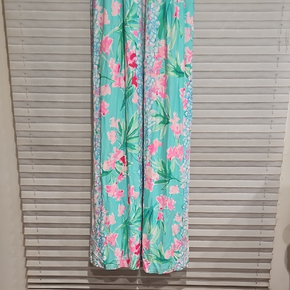 Lilly Pulitzer Cristal Maxi Dress Small S Aqua Floral Flutter Sleeve Square Neck - Picture 7 of 12